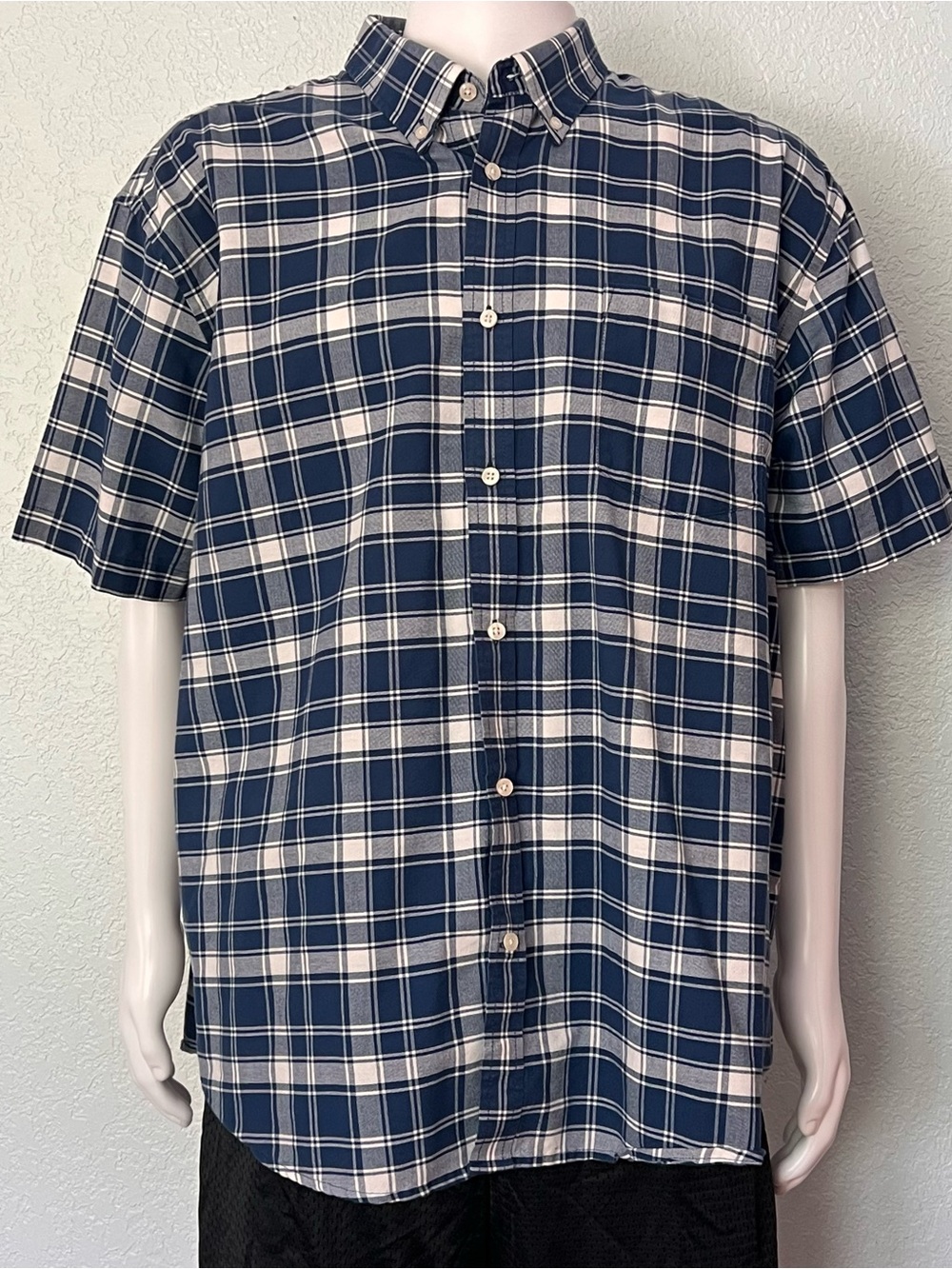 Foundry Easy Care 2XL Blue Plaid Button Down Short Sleeve Shirt Cotton Blend